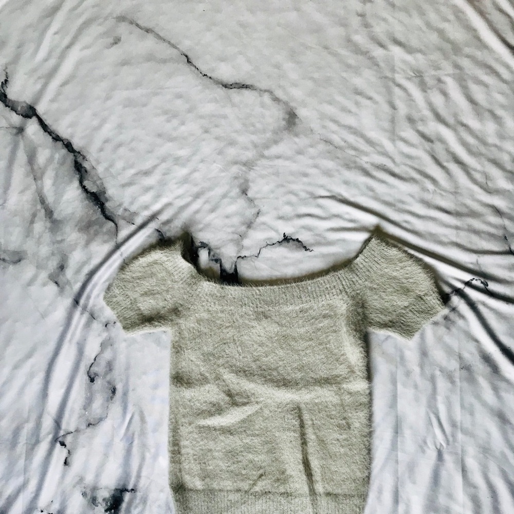 Grey Fuzzy Off Shoulder Crop Top